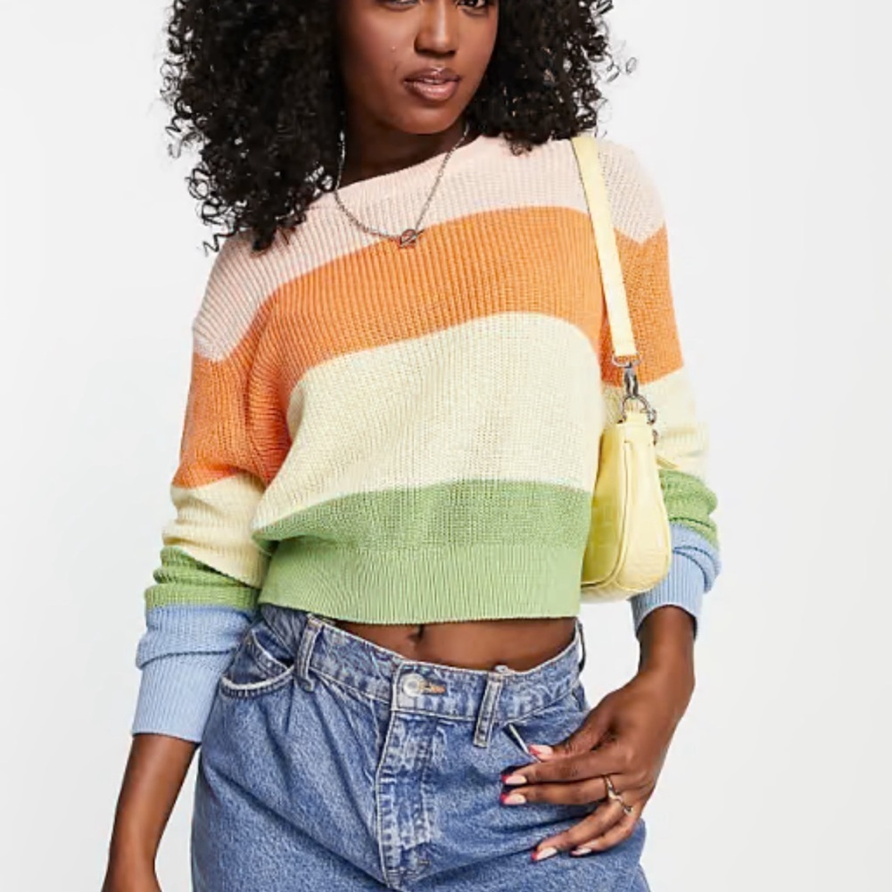 Cotton:On cotton cropped sweater in rainbow stripe print